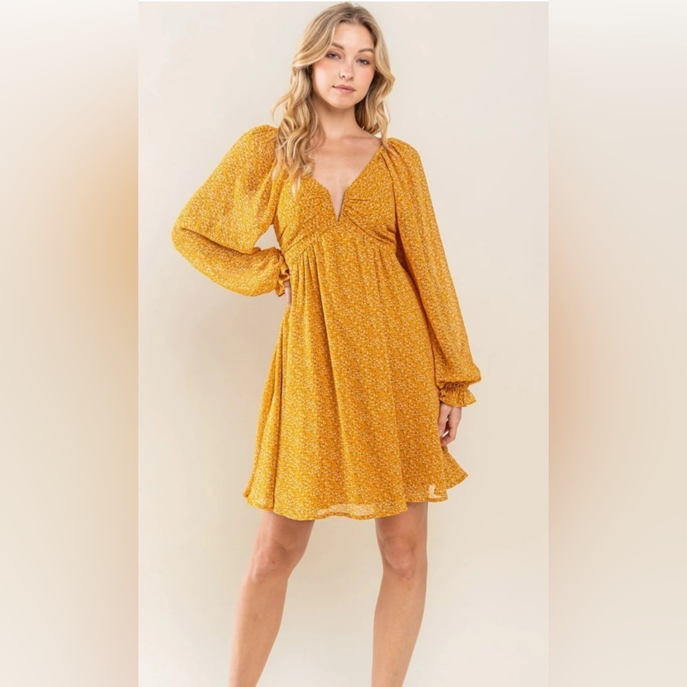 NWT Heyson Elegant Mustard Long Sleeve Dress